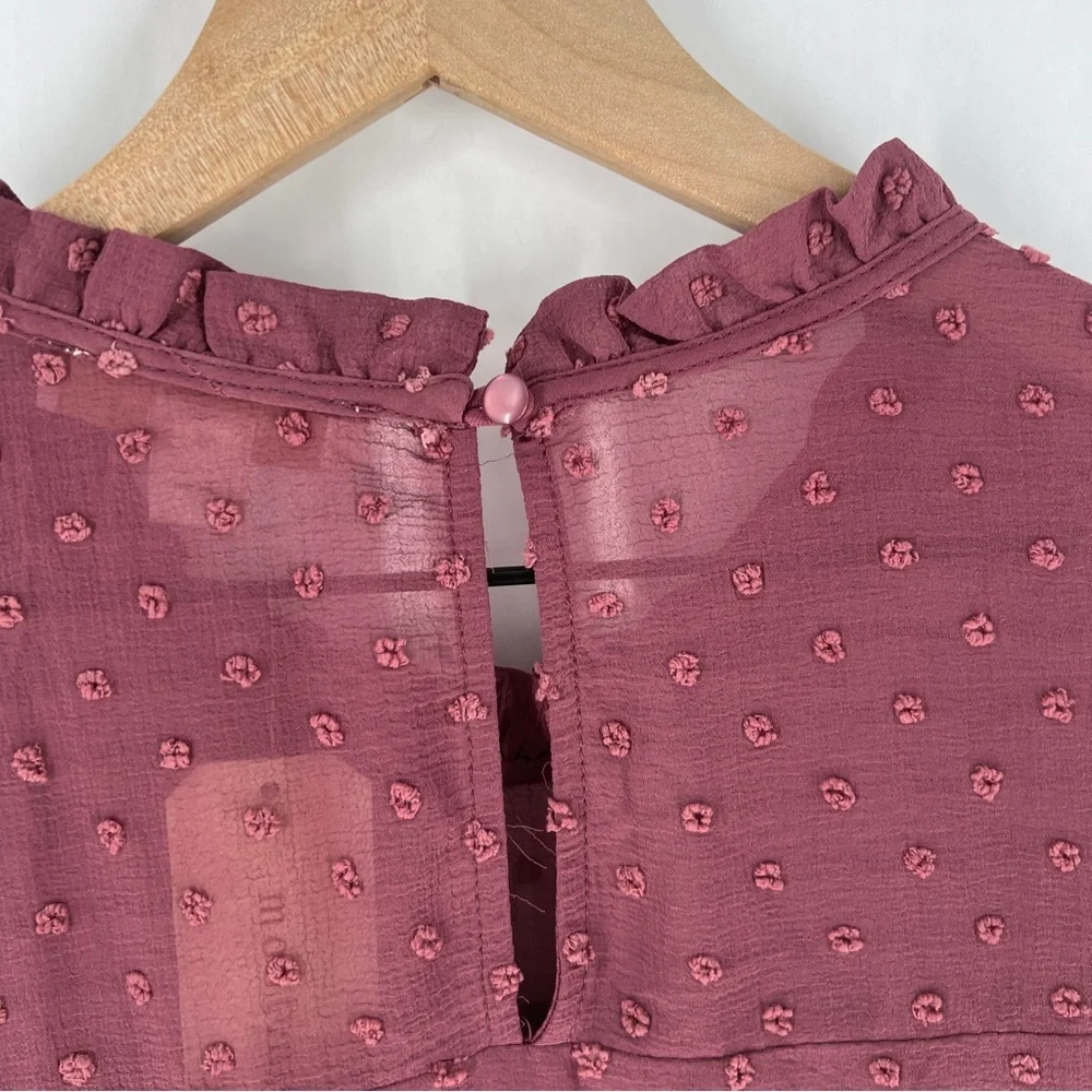 Monteau‎ Purple Sheer Swiss Dot Ruffle Neck 3/4 Sleeve Peplum Blouse NWT XL